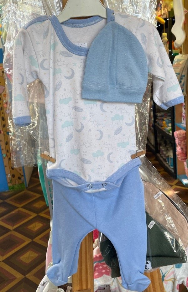 Producto - Conjunto de algodón x3 gorrito talle 1 cielo celeste