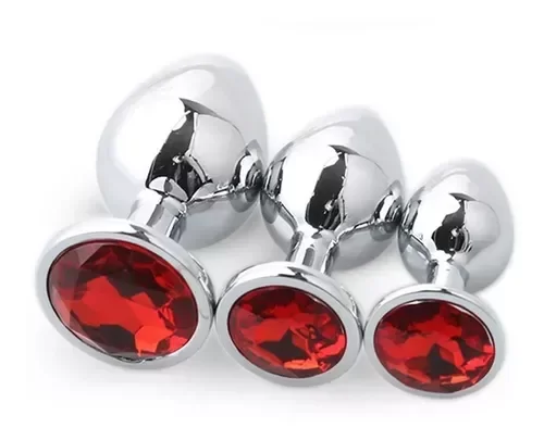 Producto - Plug Metalico Plateado joya Roja