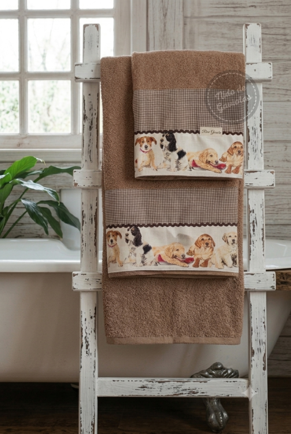 Producto - JUEGO DE TOALLA Y TOALLON CON IMAGEN DE PERRITOS "PERRITOS VICHY" - 4