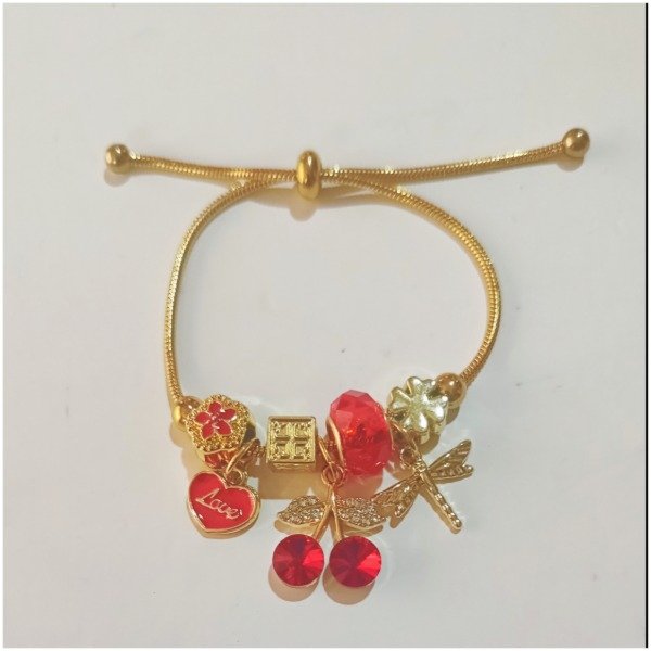 Producto - Pulsera charms cereza en acero dorado