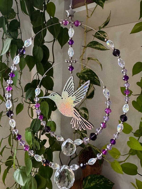 Producto - Colibrí tornasol doble aro y doble esfera de cristal