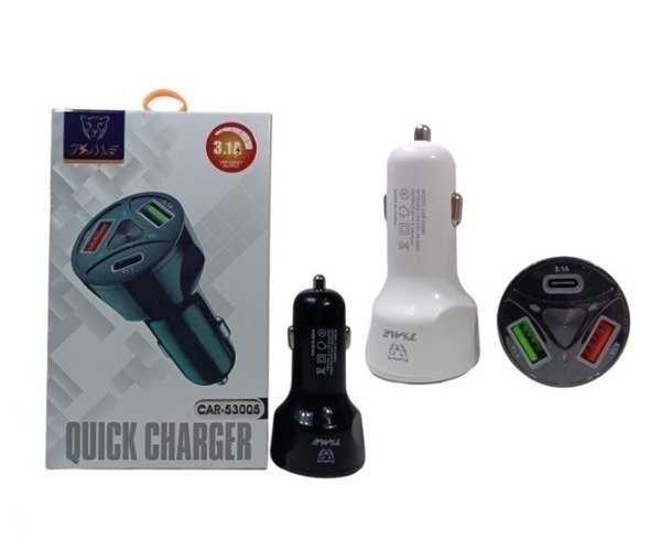 Producto - CARGADOR PARA AUTO 12V CABEZAL 2 USB + 1 USB C 3.1A TIME CAR-53005