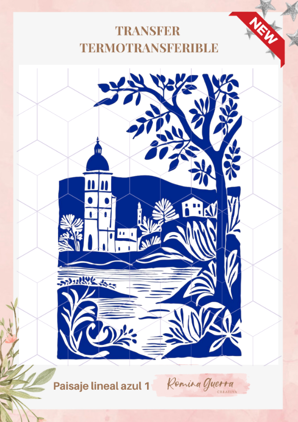 Producto - Transfer termotransferible - Paisaje lineal azul 1