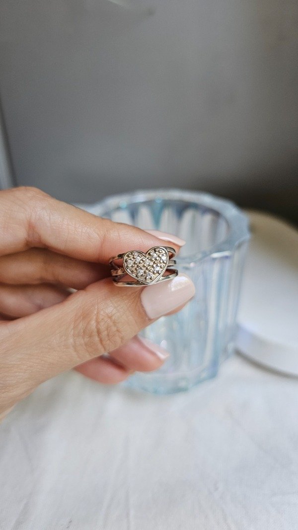 Producto - Anillo corazon con micropave y lineas 16mm. Plata