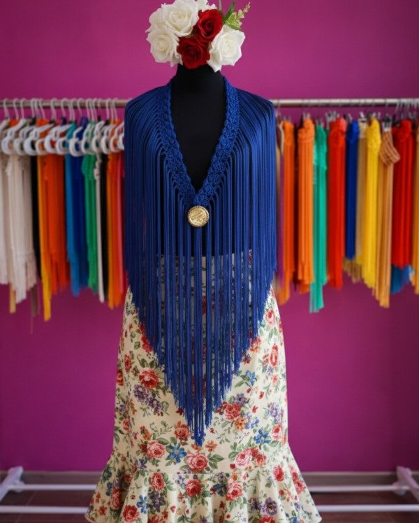 Producto - Tira De Flecos Para Escote Recta 100 Cm Azul