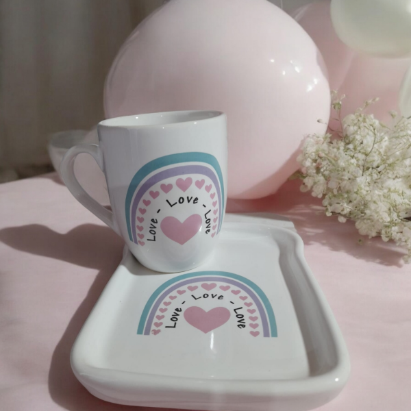 Producto - Tostada + taza bombe arco iris rosa