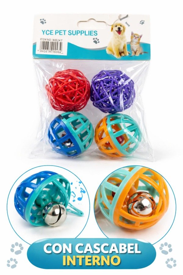 Producto - CC108726 BOLAS CON CASCABEL PARA MASCOTA X4 UNIDADES