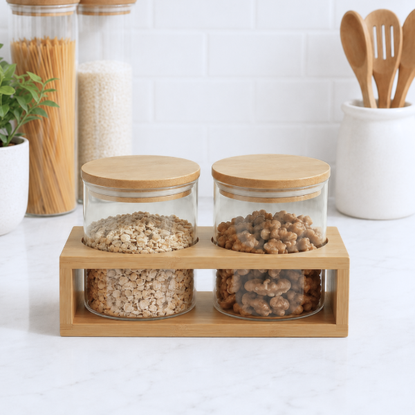 Producto - Set x2 Organizadores Vidrio Multiuso con Organizador Madera
