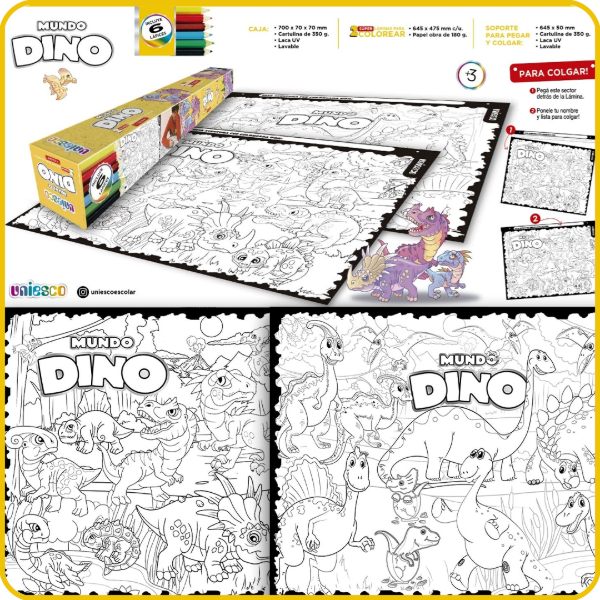 Producto - Set de Láminas para Colorear - Mundo Dinos