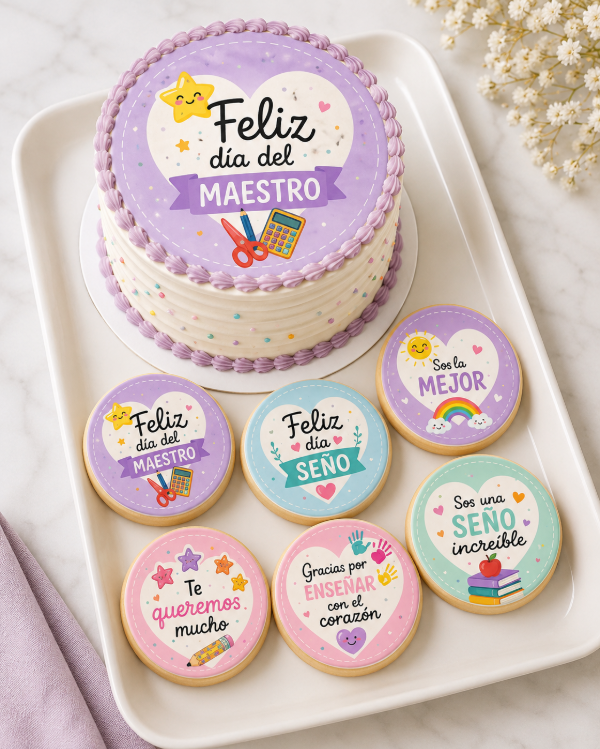 Producto - LAMINA COMESTIBLE DIA DEL MAESTRO TORTAS INDIVIDUALES 2 - 0