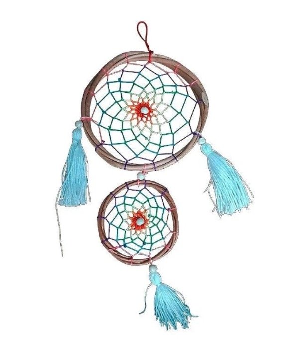 Producto - Atrapa sueños mimbre doble arcoiris 30cm