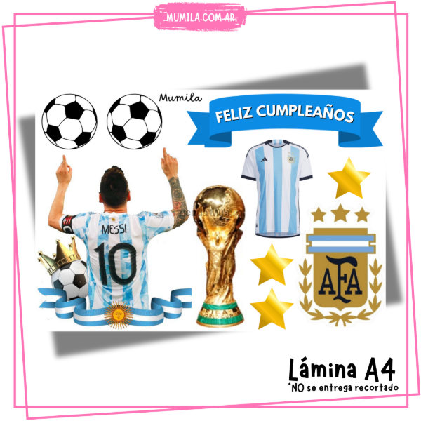 Producto - Lamina papel foto Topper Argentina Messi EN STOCK