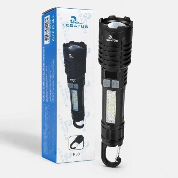 Producto - Linterna Mano Tactica Led P50 Legatus Recargable Display Carga - 0