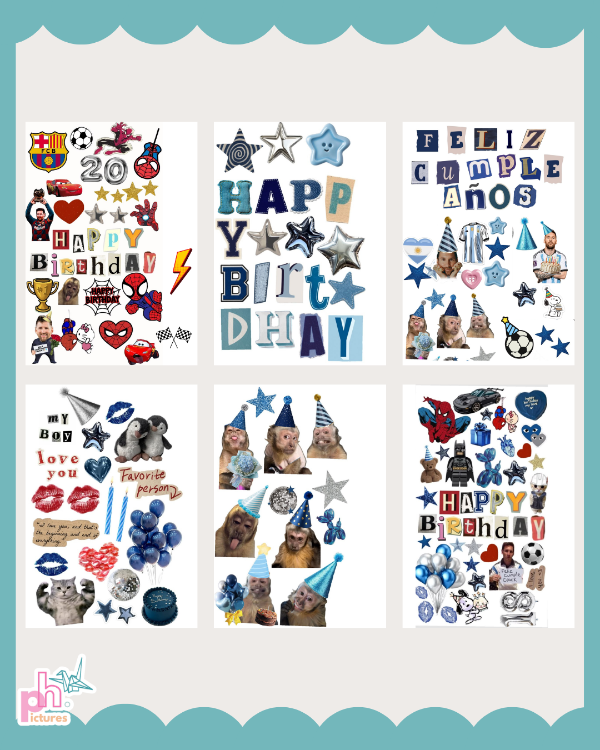 Producto - plancha de stickers para cartas o cajas de cumpleaños/aniversarios - 8