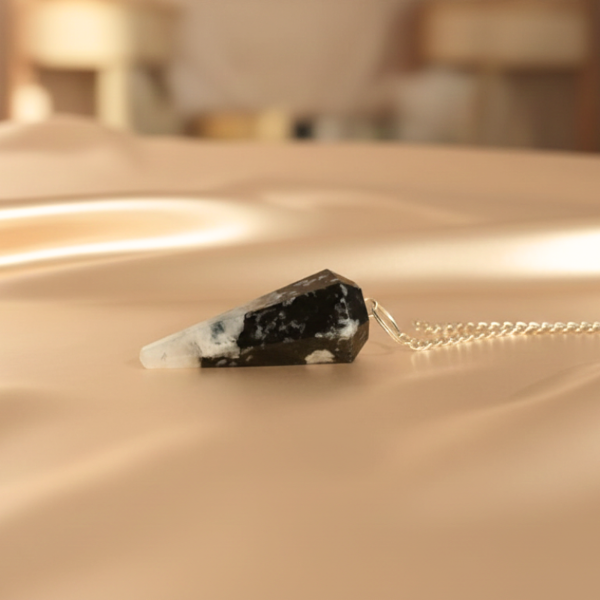 Producto - Péndulo de Adularia y Turmalina Negra - Intuición y Protección Energética