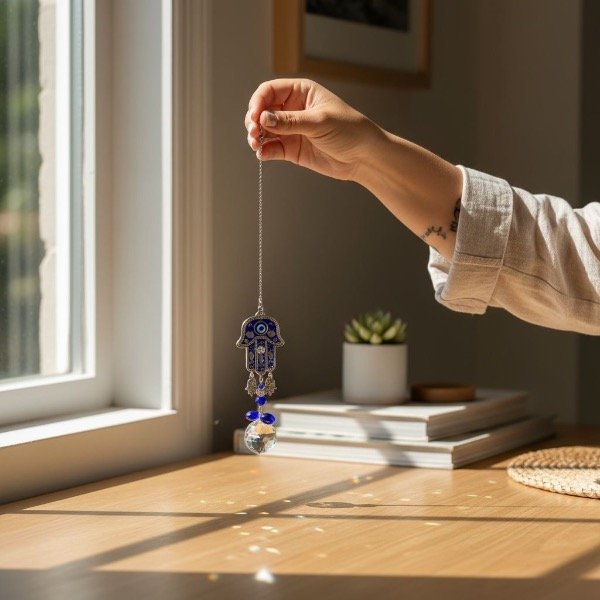 Producto - COLGANTE PROTECTOR CON CRISTAL FACETADO DE 20CM MÁS CADENITA