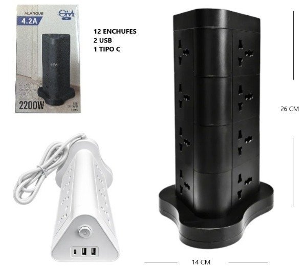 Producto - Zapatilla Torre 12 tomas + 2 USB + 1 Type C N84