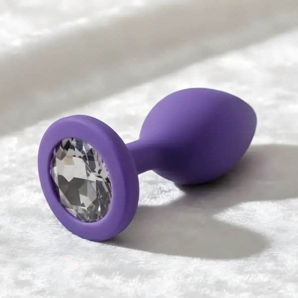 Producto - PLUG ANAL DE SILICONA VIOLETA CON STRASS TALLE S - 0