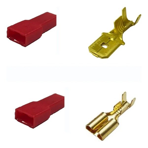 Producto - JUEGO ROJO TERMINAL PALA MACHO Y HEMBRA + AISLANTES 6.3 MM