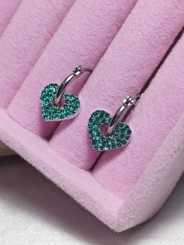 Producto - Aros argollas corazón verde strass