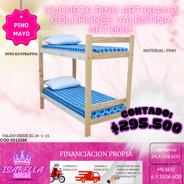 Producto - CUCHETA PINO+2 COLCHONES VALENTINA