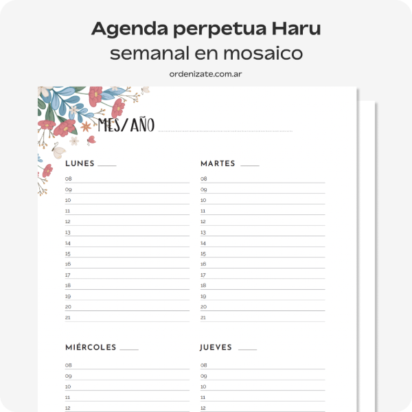 Producto - Agenda perpetua Haru semanal en mosaico