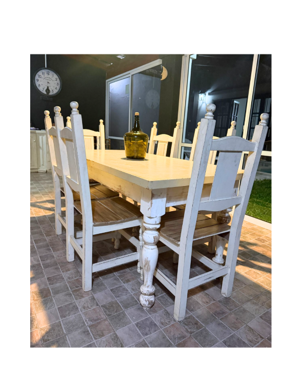 Producto - Mesa de cedro patinada y 6 sillas de algarrobo / Juntas o separadas / 180x80