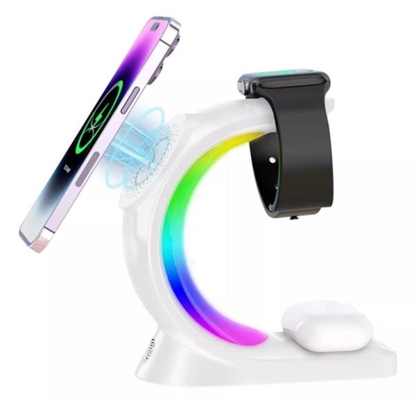 Producto - Lámpara velador forma C con cargador inalámbrico RGB 3 en 1