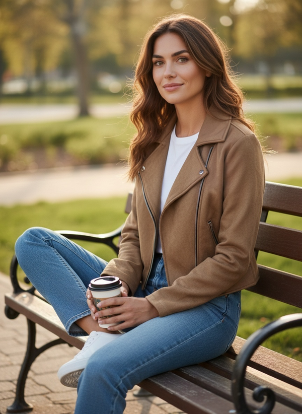 Producto - Campera gamuza camel cruzada