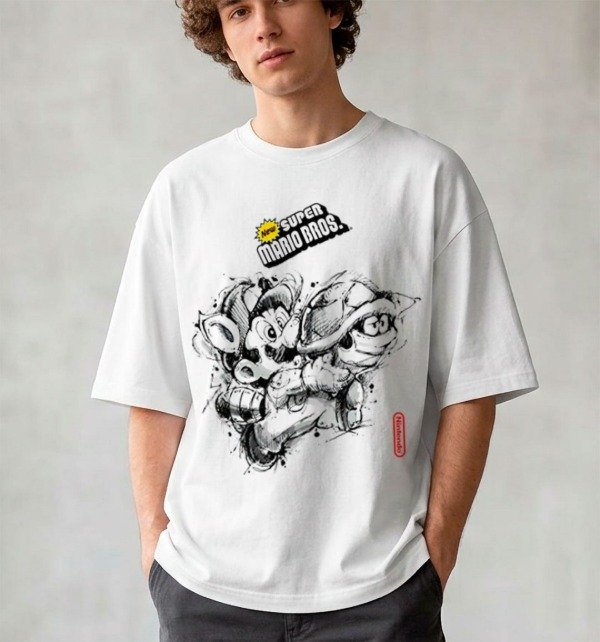 Producto - Remera Estampada  Super Mario Bros Overzize Blanca