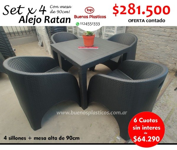 Producto - Set 4 sillones Alejos Ratan + mesa ratan de 90 cm