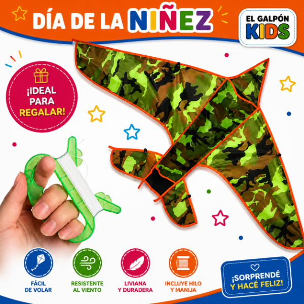 Producto - Barrilete Grande Cometa Avión Camuflado De 100 X 80 Cm