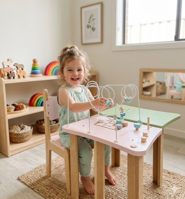 Producto - Mesa Didáctica, De Madera 6 Juegos + Pizarra y Cajón de Guardado