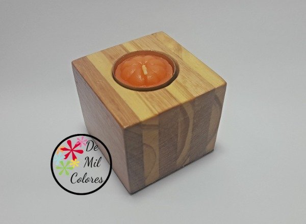 Producto - Porta velas cubo dos maderas