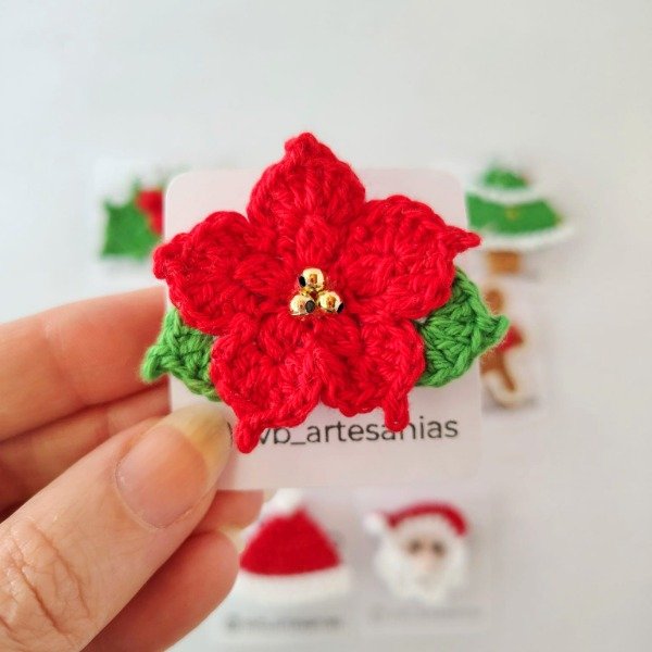Producto - Prendedor navideño flor tejido crochet