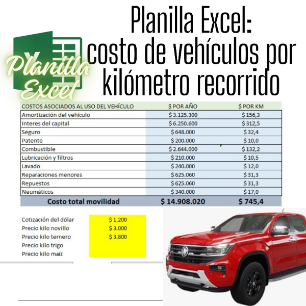 Producto - Planilla Excel de costo de vehículo por kilómetro recorrido