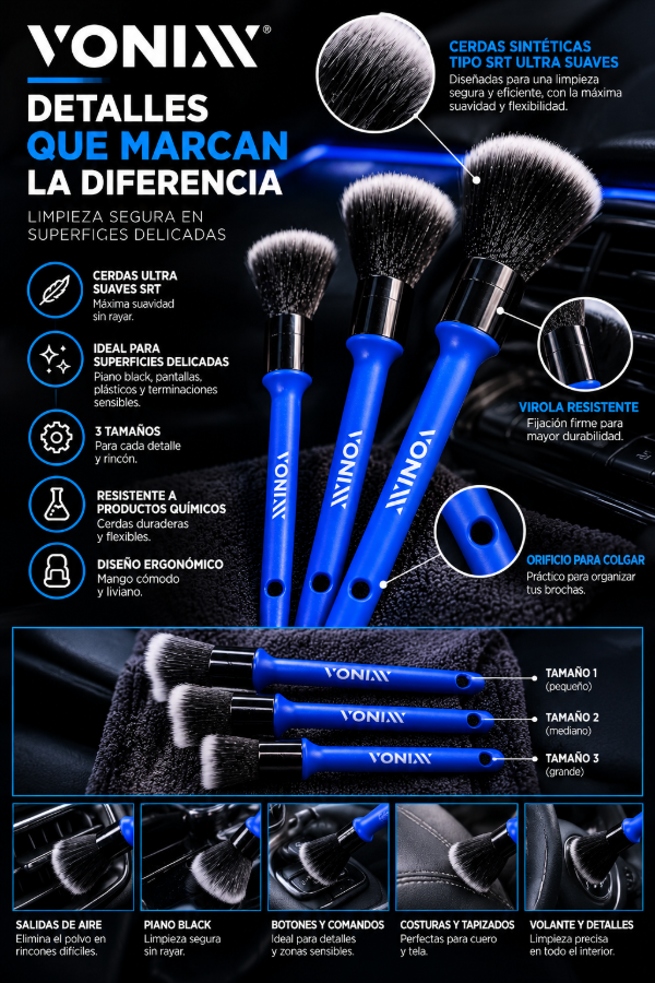 Producto - Kit X3 Brochas Vonixx Ultra Suaves Para Detailing Interior - 1