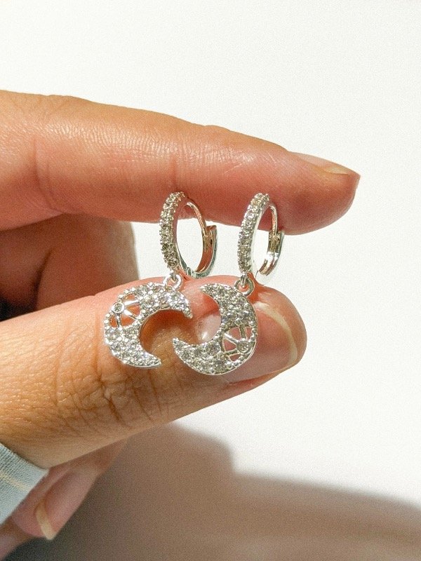 Producto - Argolla luna micropave-acero blanco