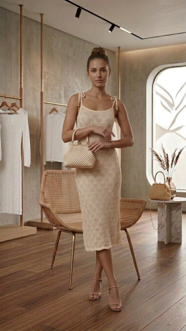 Producto - Vestido midi de algodón con textura artesanal y diseño único - 5