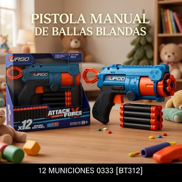 Producto - PACK 4 PISTOLA MANUAL DE BALAS BLANDAS 12 MUNICIONES