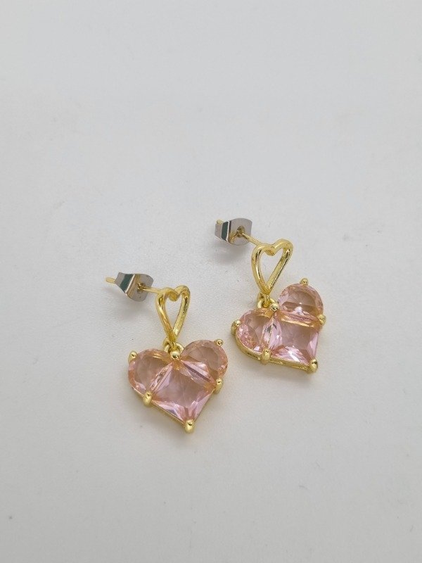 Producto - Aros acero dorado pasante corazon calad colgante corazon swarovski rosa