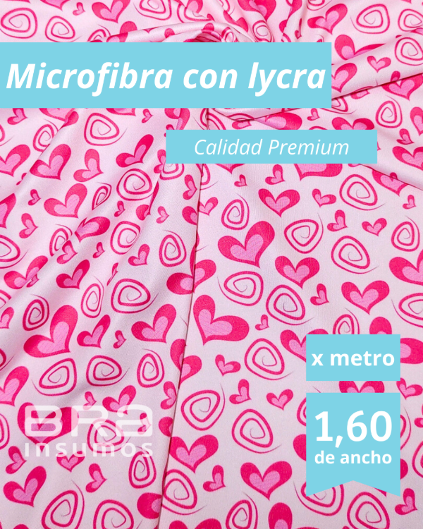 Producto - Microfibra con Lycra Sublimada 1,60 m de Ancho - Rosa Corazones Fucsia (x Metro)