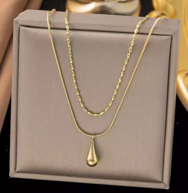Producto - COLLAR DOBLE GOTA. ACERO DORADO
