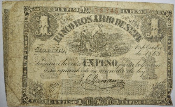 Producto - Santa fé 1 peso año 1869 firma impresa - 0
