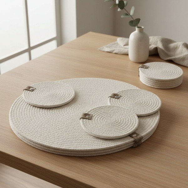 Producto - Set Plato Sitio 30 cm. Posavaso 12 cm x 6 Un. 7mm Crudo.