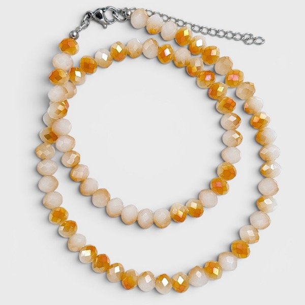 Producto - Collar de cristal checo y acero quirúrgico - 6mm - Combinado - Caramelo