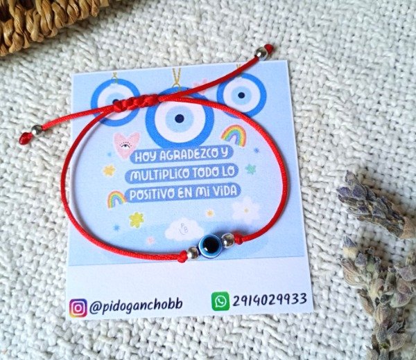 Producto - Pulsera roja ojo turco y bolitas de acero 4 mm