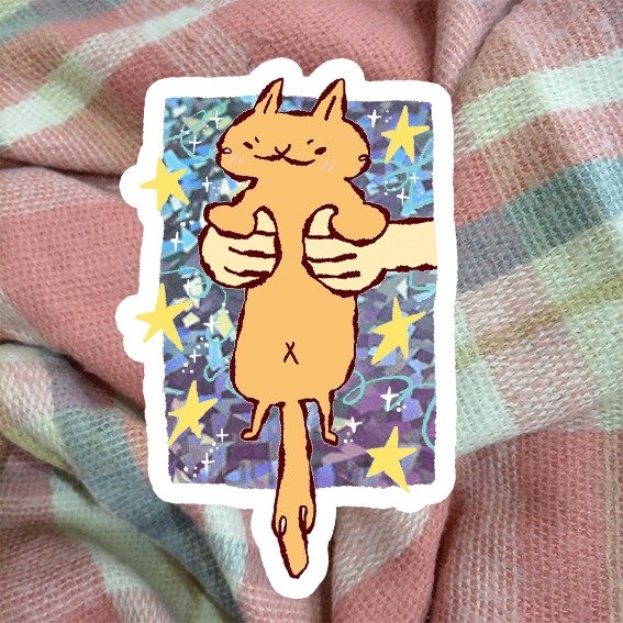 Producto - sticker vinilo holografico "gatito naranjoso"