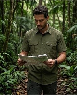 Camisa Trekking Mangas Cortas Elt 3741 Verde Militar — imagen 2