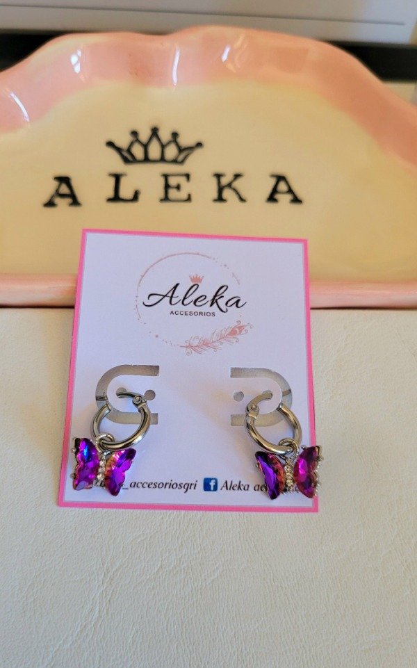 Producto - Argollas dije mariposa púrpura de acero quirúrgico - 1